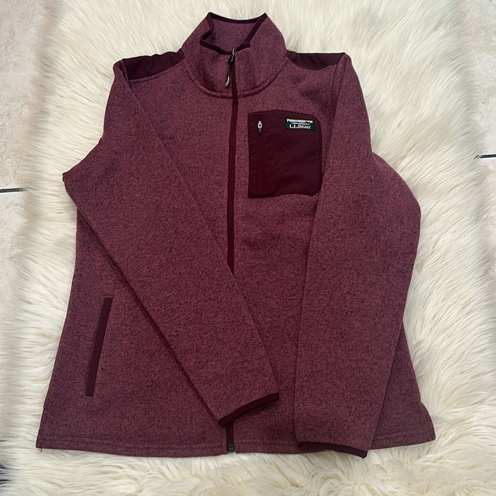 LL Bean Sweater Fleece Full Zip Overlay Jacket Size Medium